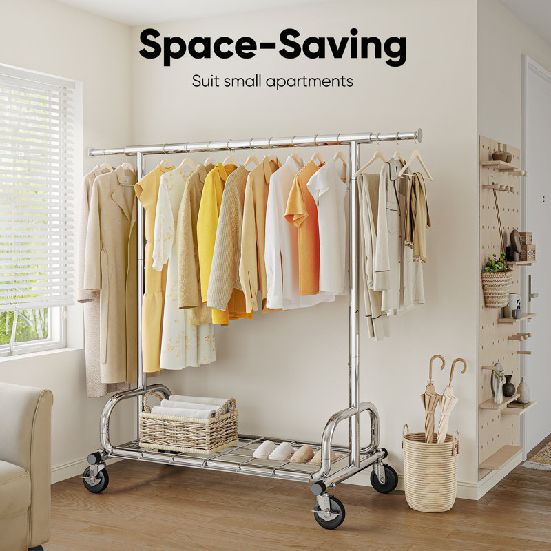 Adjustable Rolling Clothing Rack, Silver