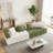 110" Compression Sofa, Boneless 4-Seater Chenille Couch with 26" Deep Seats, Curved Armrests, Plush Cushions and Color-Block Design-Green and Beige-121090302