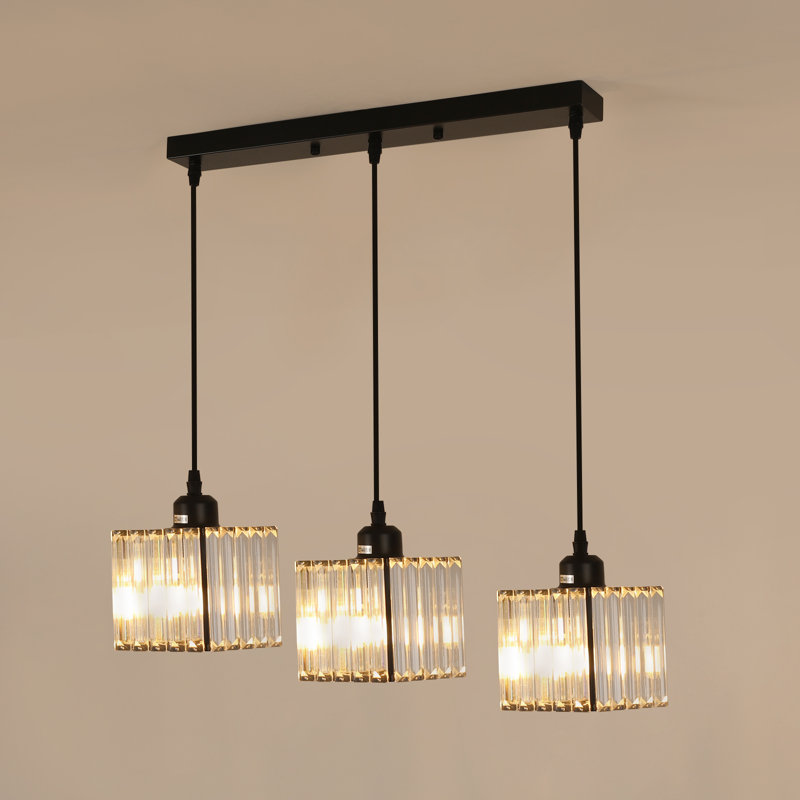 Modern Rectangular Crystal 3-Light Pendant Chandelier 