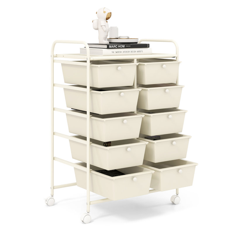 Milin 10 Drawer Storage Drawer with Locking Wheels, White