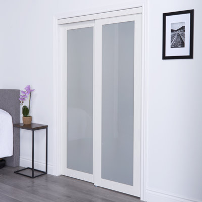 Baldarassario 80'' Solid + Manufactured Wood Glass Low-Gloss with Installation Hardware Kit without Installation Hardware Kit Sliding Closet Doors