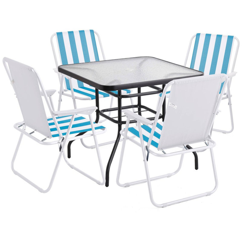 4 - Person Patio Dining Set Square Table, White/Blue