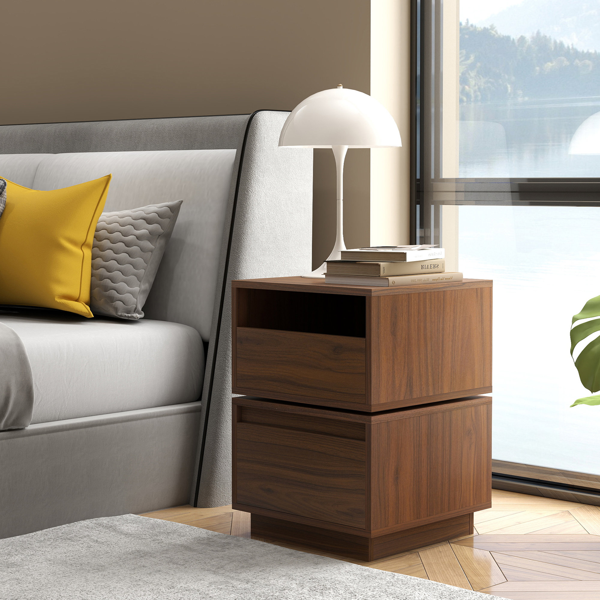Latitude Run® Rotatable Nightstand End Table, Bedside Table with 2 ...