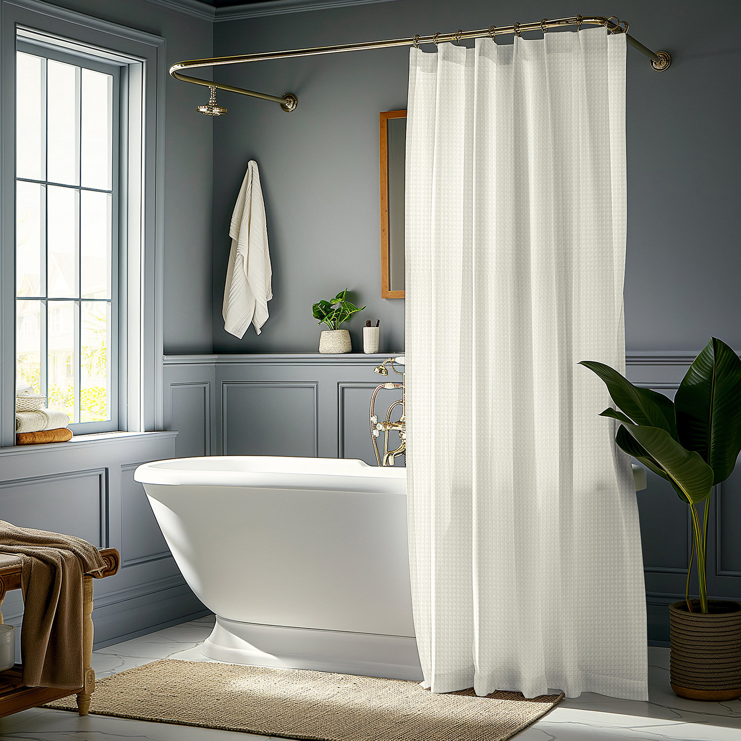 Fasnacht Modern Waffle Shower Curtain, Off White