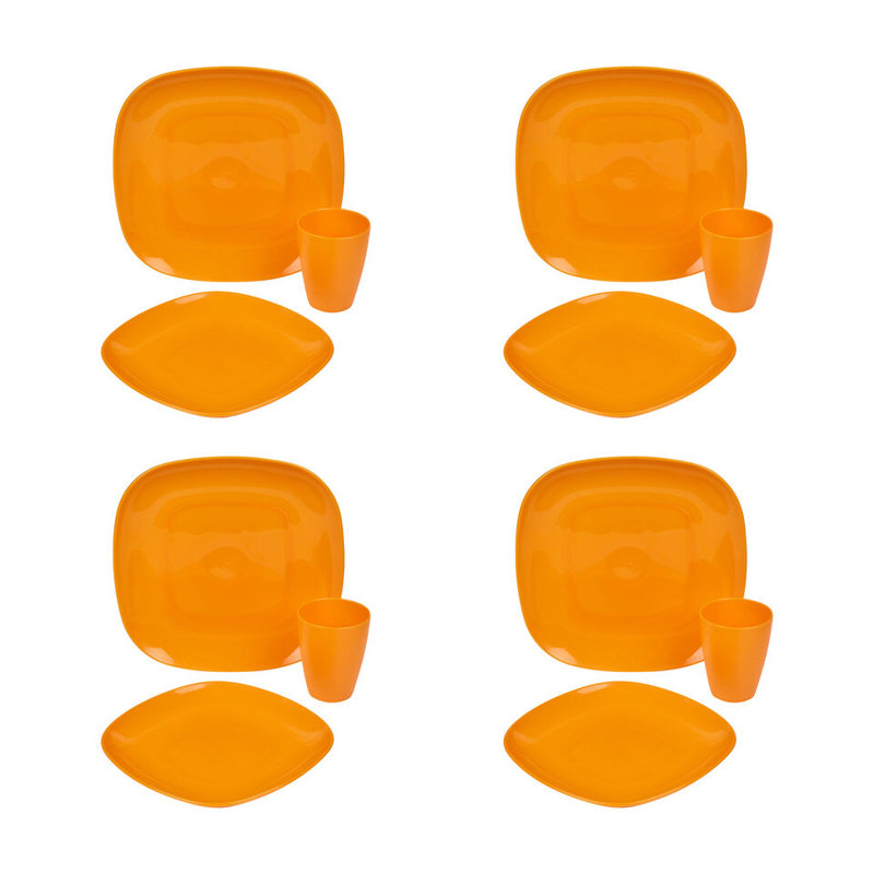 UNBREAKABLE Plastic Plates Cups Dinner Set Heavy Duty Reusable, Orange