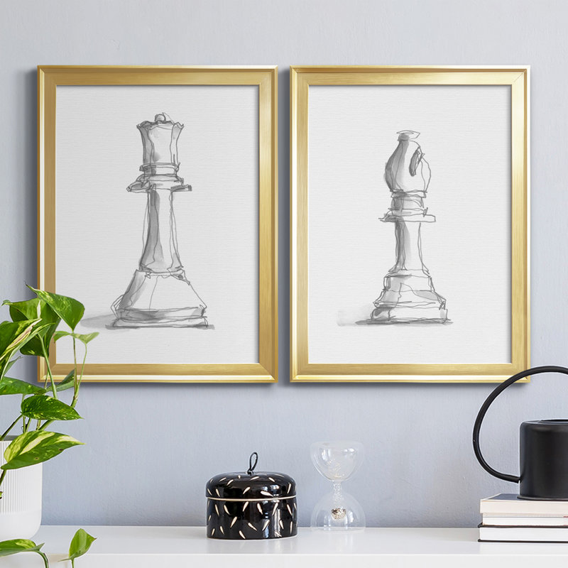 Chess Room Study III - Ensemble de 2 reproductions d'art sur toile, Cadre doré, H 36,5 po x l 53 po x P 1 po