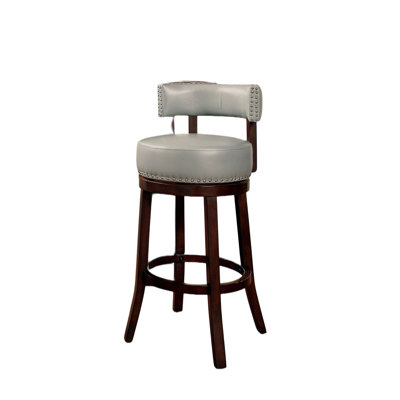 Contemporary 2 - Piece Dark Oak And Gray Bar Stools, 30" Swivel Function, Fabric Upholstered With Nailhead Trim, Solid Wood Base, Transitional Appeal, For Kitchen, 22.93" X 40.5" Dimensions Style