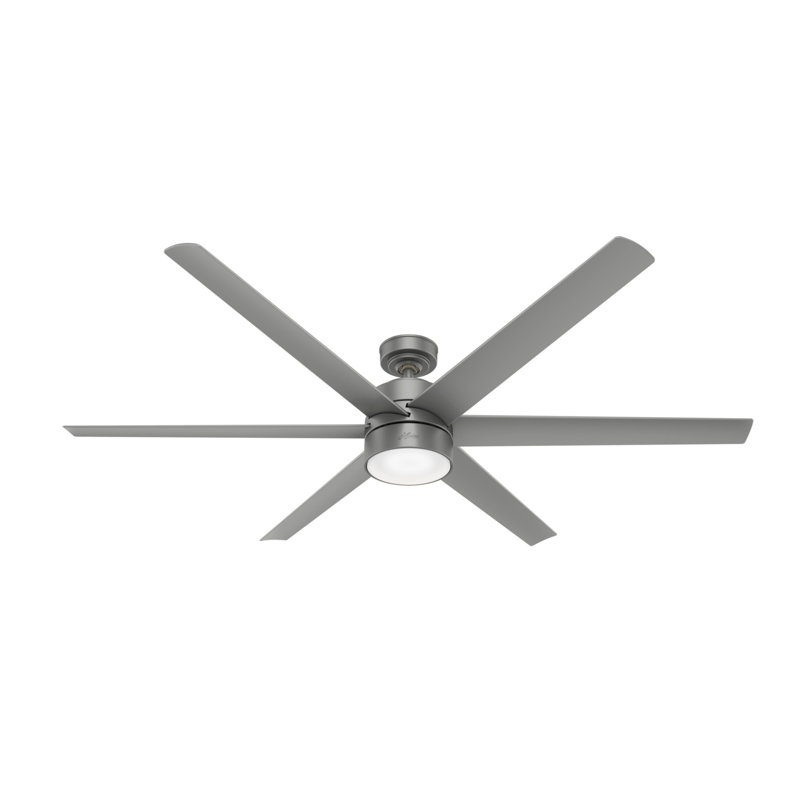 72" Solaria 6 - Blade Outdoor Standard Ceiling Fan with Wall Control and Light Kit Included, Matte Silver