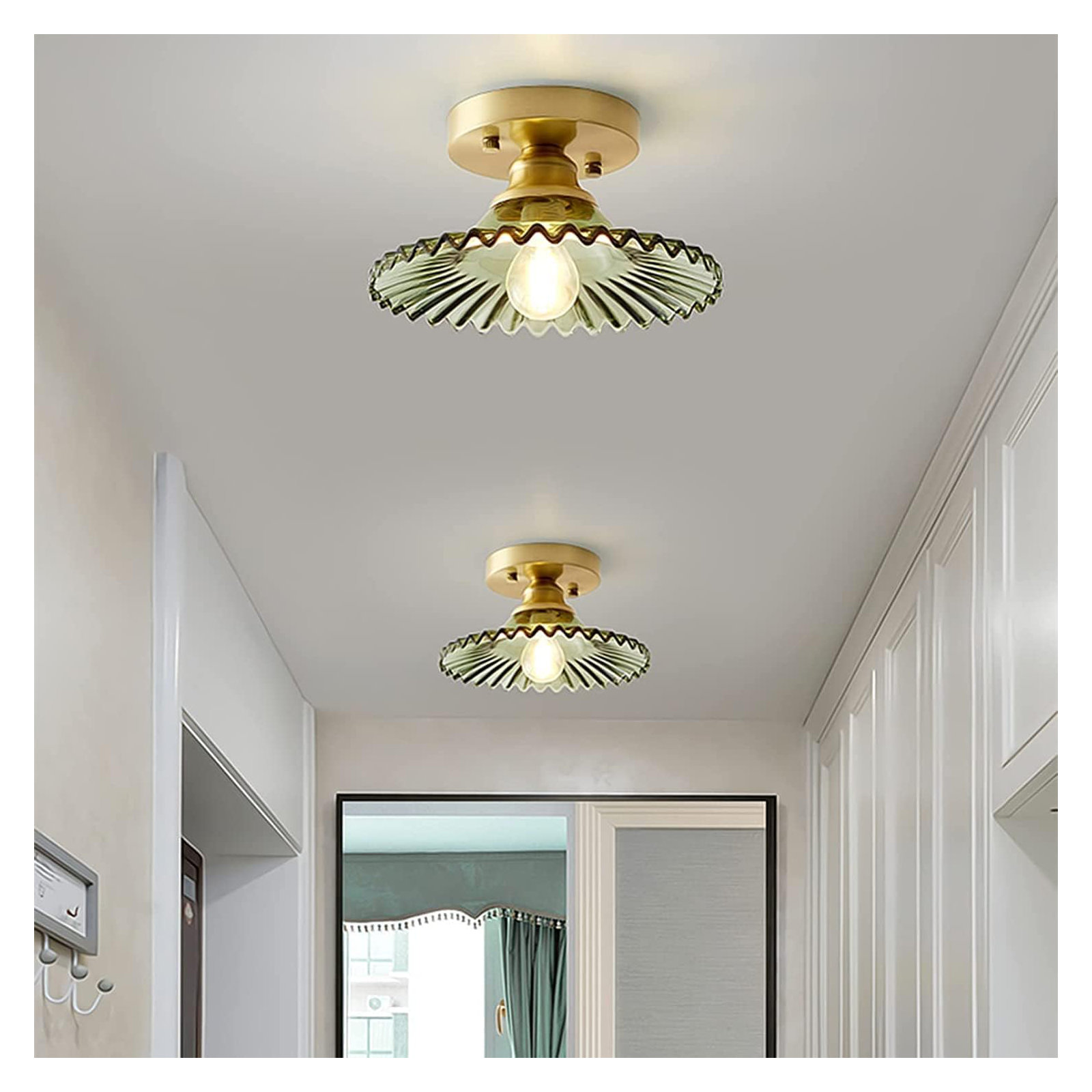 Saffron Single Light Glass Flush Mount, Green