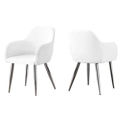 2Pcs Dining Chair , Upholstered In White Faux Leather, Metal Legs, Luxury Kitchen & Chairs Armrest White, Modern Style For Area And