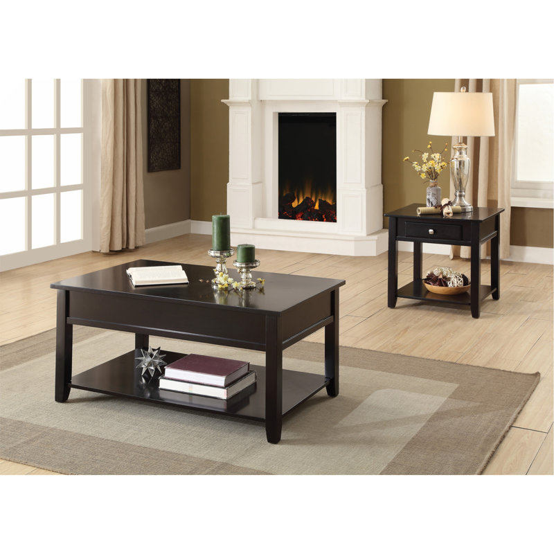 Table basse à plateau relevable avec rangement Wessels, Noir, noir, noir, noir, H 29 po x L 40 po x l 24 po