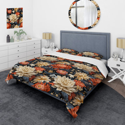Motif floral gris et couleur Modern Fusion - ensemble de housse de couette floral - microfibre de polyester