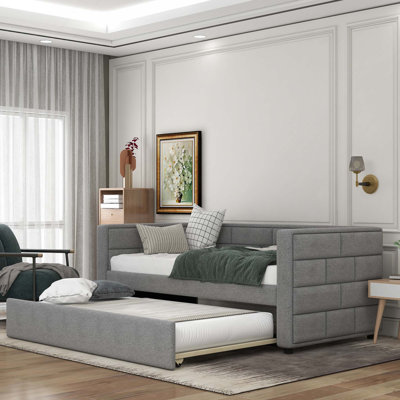 Upholstered Daybed With Trundle & Padded Back