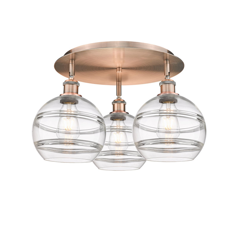 Plafonnier semi-encastré Glassoff, Transparent, H 10,88 po x l 19,75 po x P 19,75 po, Cuivre antique