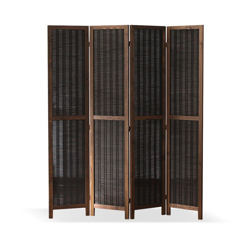4 Panels Black Solid Wood Folding Room Divider