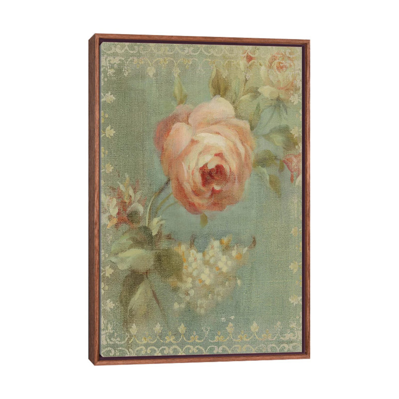 Rose par Danhui Nai - reproduction d'art, Toile avec cadre en bois brun classique, Aucun mat, H 26 po x l 18 po x P 1,5 po