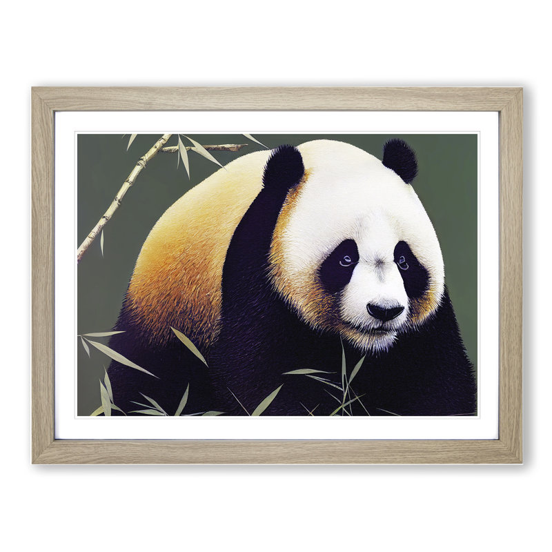Striking Panda - Single Picture Frame Print, 46cm H x 64cm W x 2cm D, Oak