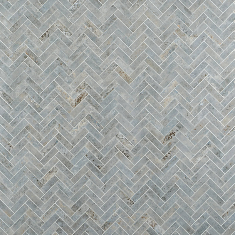 Portrait Herringbone Matte Porcelain Mosaic, Ocean Blue
