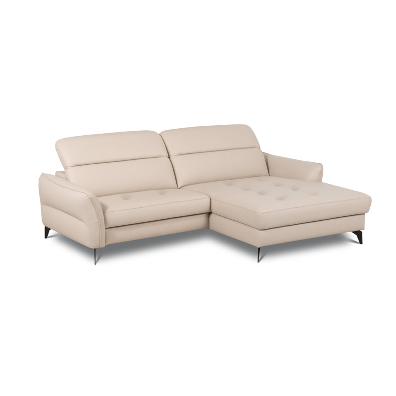 Manchester Leather Corner Sofabed with Adjustable Headrests and Storage, Beige, Right Hand Facing