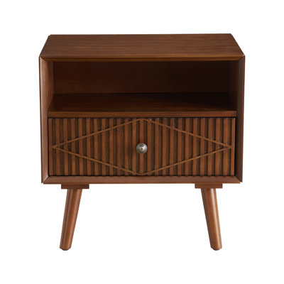 Modern Wood Nightstand with 1 Drawer and Open Shelf