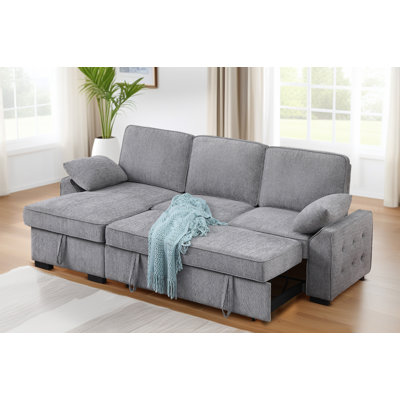 Canapé-lit modulaire rembourré escamotable de 91 po avec chaise de rangement convertible Ebern Designs