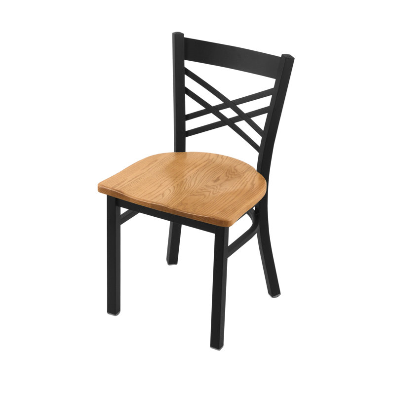 Catalina 18'' H Metal Side Chair, Black Wrinkle, Wood-Medium Oak