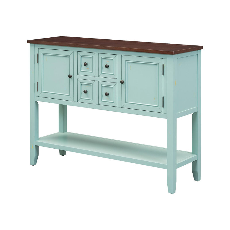 Cambridge Series  Ample Storage Vintage Console Table With Four Small Drawers And Bottom Shelf For Living Rooms, Entrances And Kitchens (Retro Blue, OLD SKU: WF190263AAC)