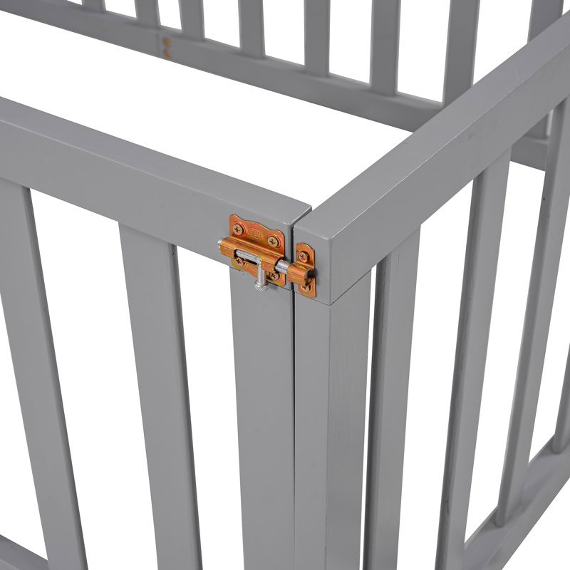 Structure de lit de jour en bois avec clôture (ANCIEN SKU: WF289661AAE), Lit simple, Gris