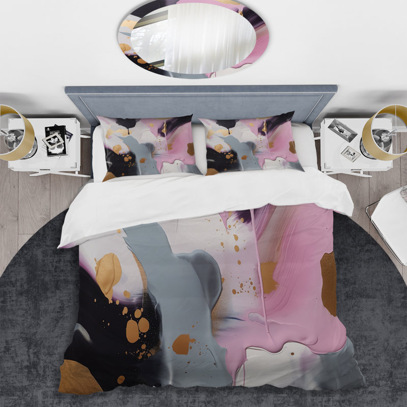 King Pink and Gold Abstract Marble Microfiber Duvet Cover Set