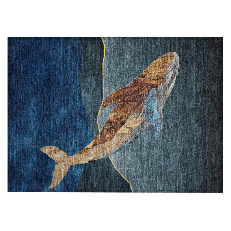 Machine Washable Indoor/Outdoor Xhevrie Blue Rug, Rectangle 1'8" x 2'6"