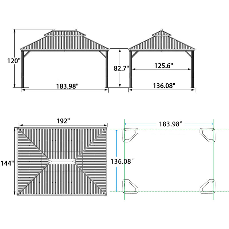 Pavillon de jardin pourpre avec toit rigide 12 pi x 16 pi avec filet et rideaux