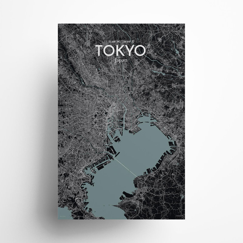 Tokyo City Map In Midnight - No Frame Print, 17cm H x 11cm W x 0.05cm D