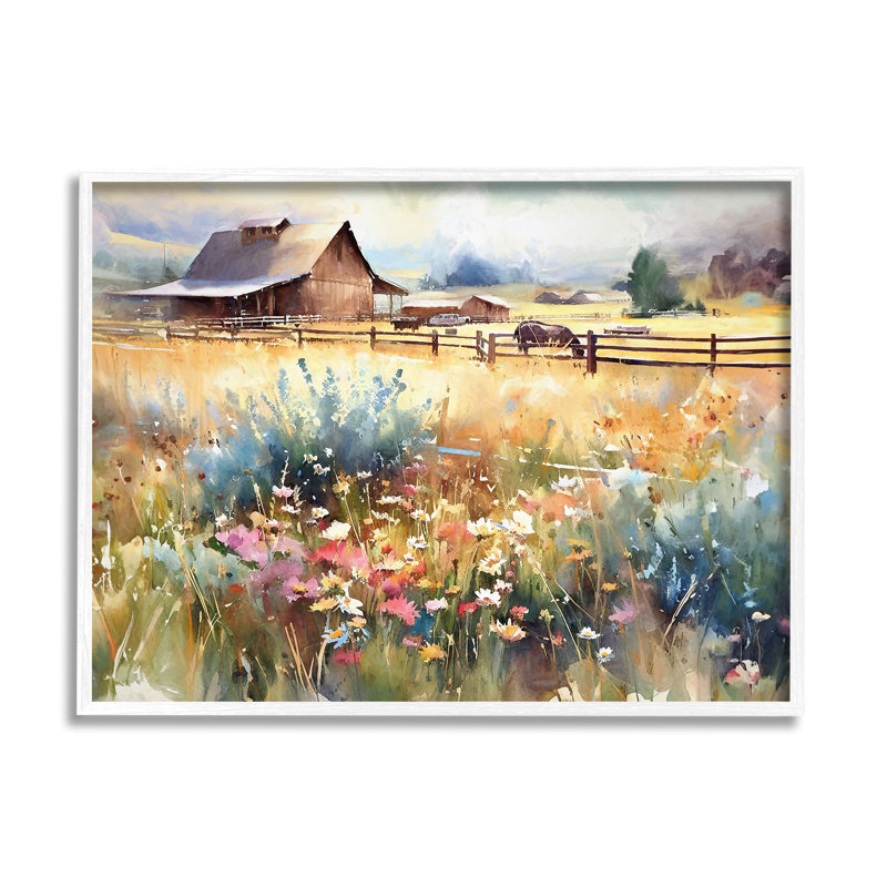 «Horse In Farmhouse Meadow» par Ramona Murdock, Giclée encadrée blanc bord de mer, H 16 po x l 20 po x P 1,5 po