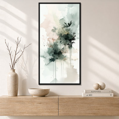 Vert noir, vert, arbre abstrait, réflexion II - Moody, reproduction d'art sur toile encadrée, art mural serein