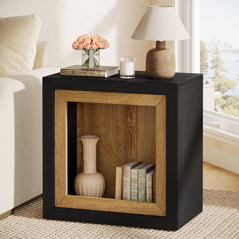 Table de bout avec design inspiré du cadre, table d'appoint rectangulaire avec grande tablette de rangement