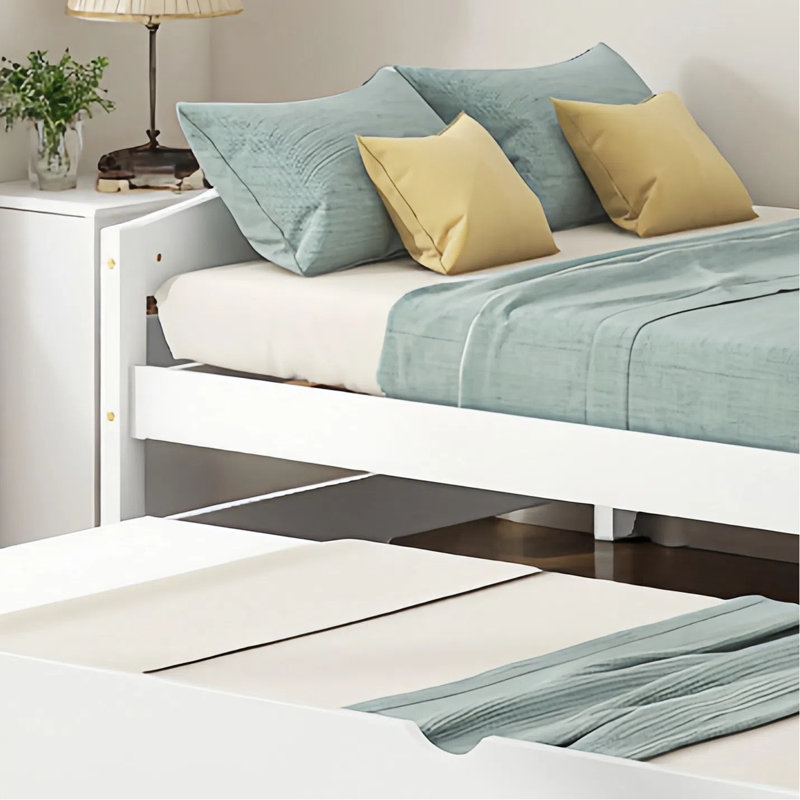 Practical Space-Saving Platform Bed with Trundle, White
