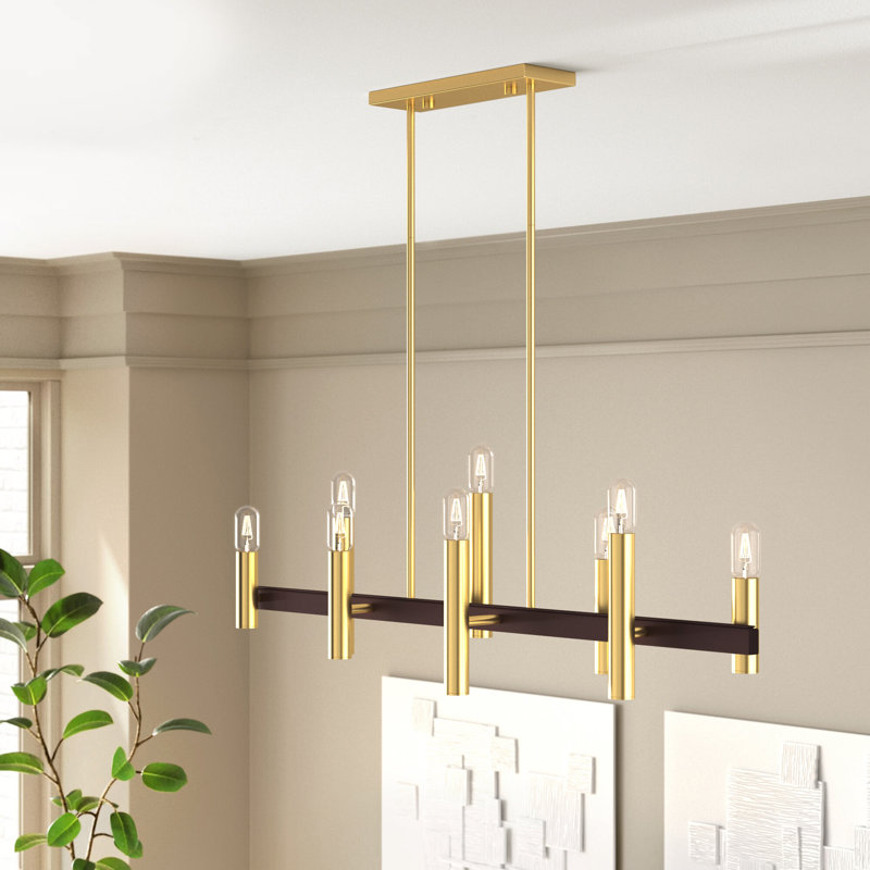 Annies 8 - Light Dimmable Kitchen Island Linear Chandelier, Satin Brass/Bronze