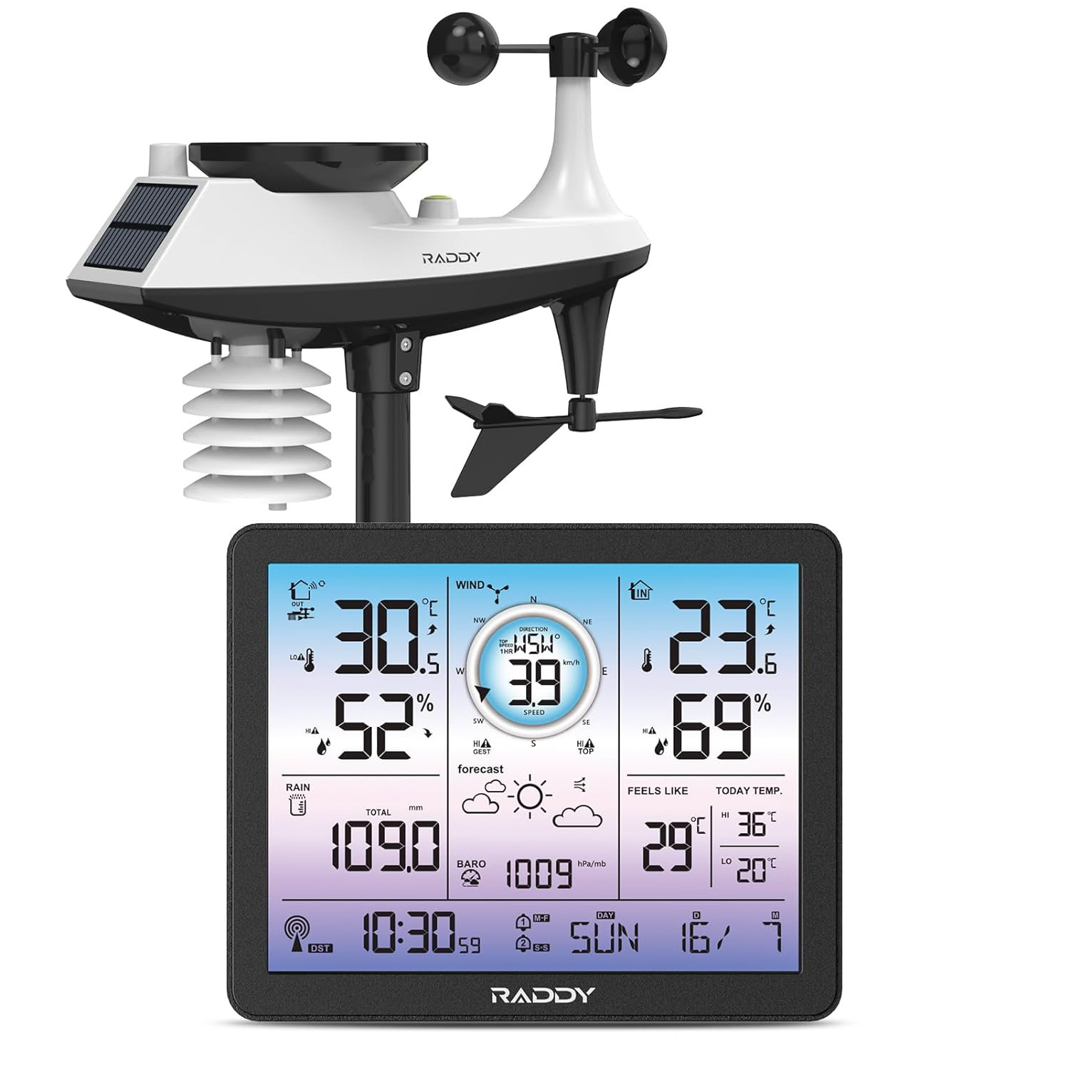 Raddy VP7 Wireless Outdoor Weather Station with 7.4'' Large Display