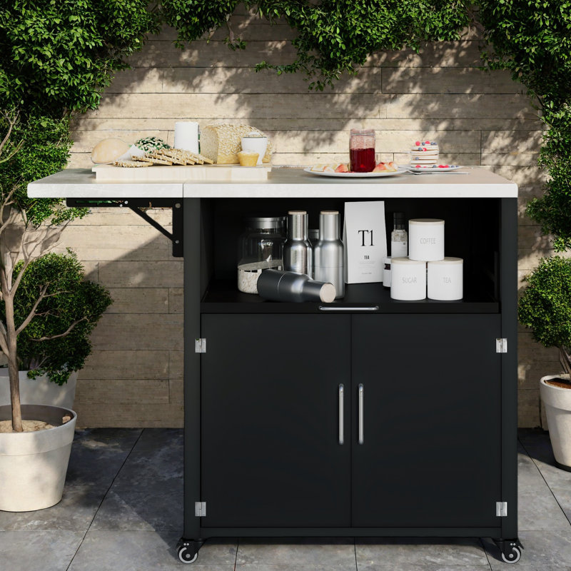 Versatile Outdoor Kitchen Island With Folding & Expandable Work Surfaces, A Spacious Storage Drawer, Cabinet And Lockable Wheels
