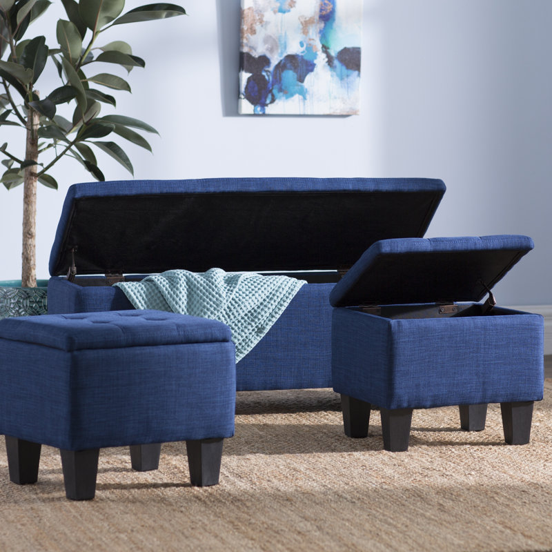 Edyth Upholstered Ottoman, Blue