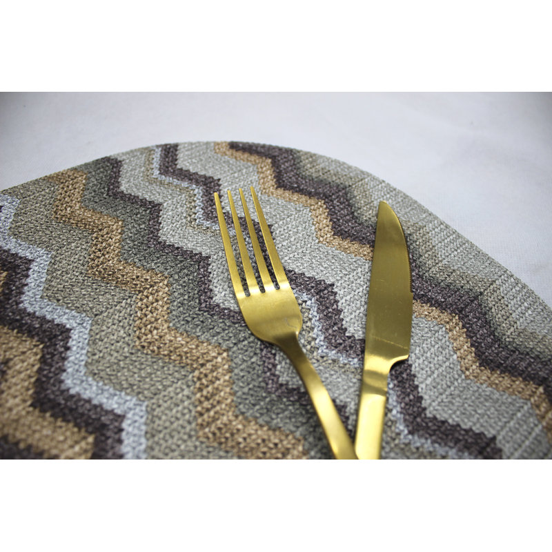 Montavion Polyester Chevron / Zig Zag Placemat, Brown/Grey/Blue