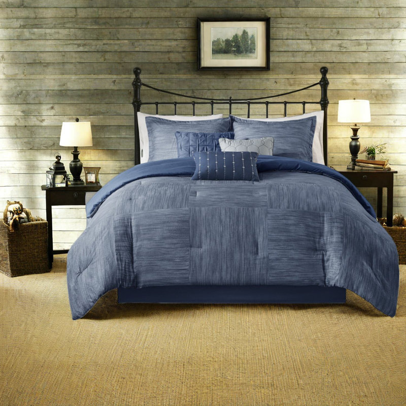 Ensembles de literie en édredon bleu marine en microfibre douce de style moderne pour la maison