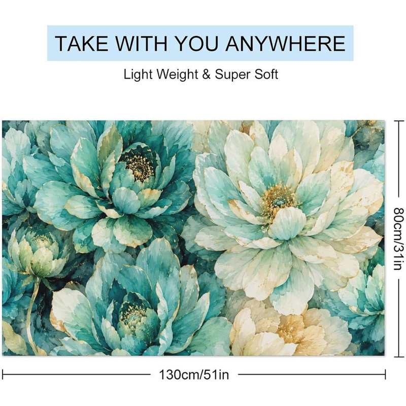Serviette de plage florale bleu sarcelle pivoine, serviette légère en microfibre à séchage rapide sans sable pour piscine, plage, douche, source chaude, yoga, voyage, 32 x 63 po