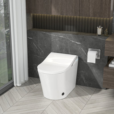 Toilette Smart Bidet avec siège chauffant, eau chaude, sécheuse, chasse d'eau automatique, capteur de pied et chasse d'eau occultante