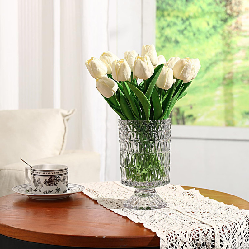 Pedestal Glass Vase, Large Floral Vase for Living Room & Wedding Decor, Clear