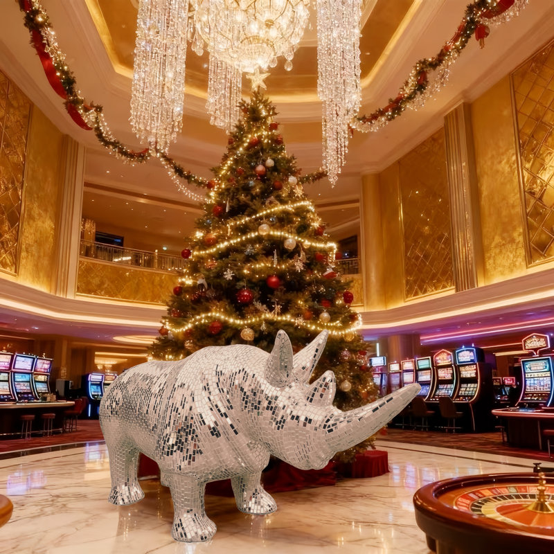 Rhinoceros Statue With Mirror Diamond Exterio