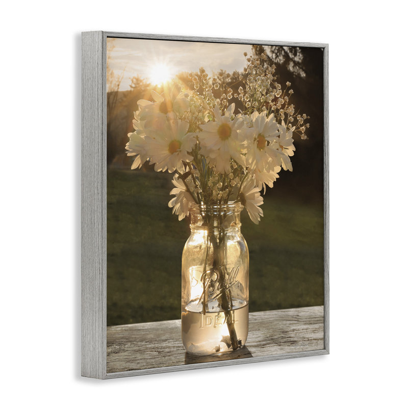 «Warm Meadow Daisies» Mason Jar, H 24 po x l 30 po, Estampe numérique Farmhouse