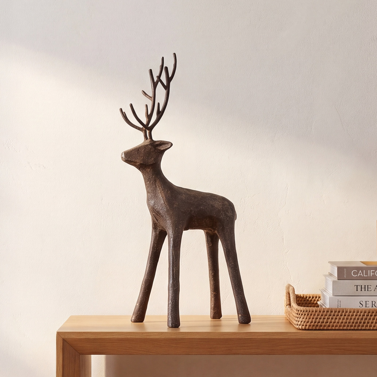 Cast Iron Standing Deer Figurine, 13.4" H X 5.9" W X 2.4" D
