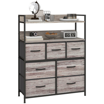 Oruntha Bedroom Chest of Drawers 7 Drawer Dresser w/ Shelves, Grey Wood Effect