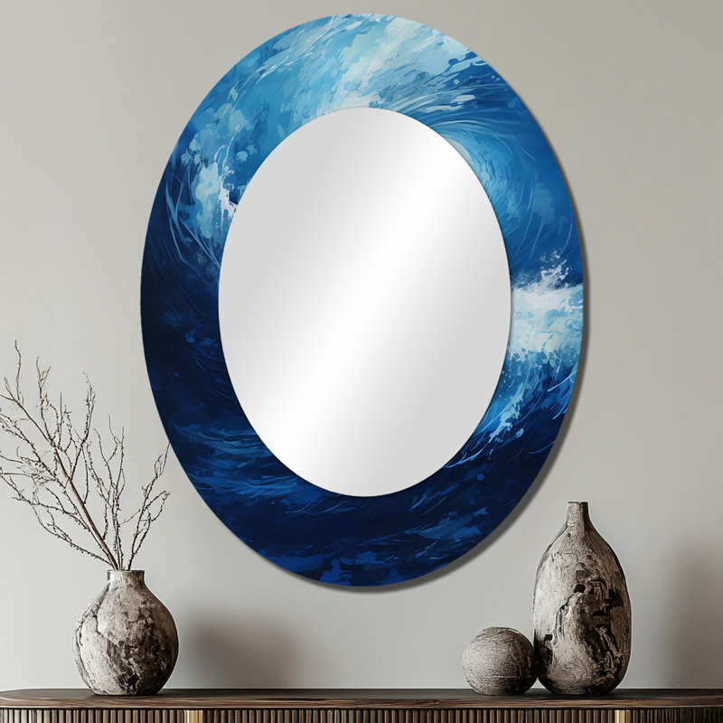 Sahera - Abstract Spirals Round Mirror Wall Decor, 40" x 30", Oval
